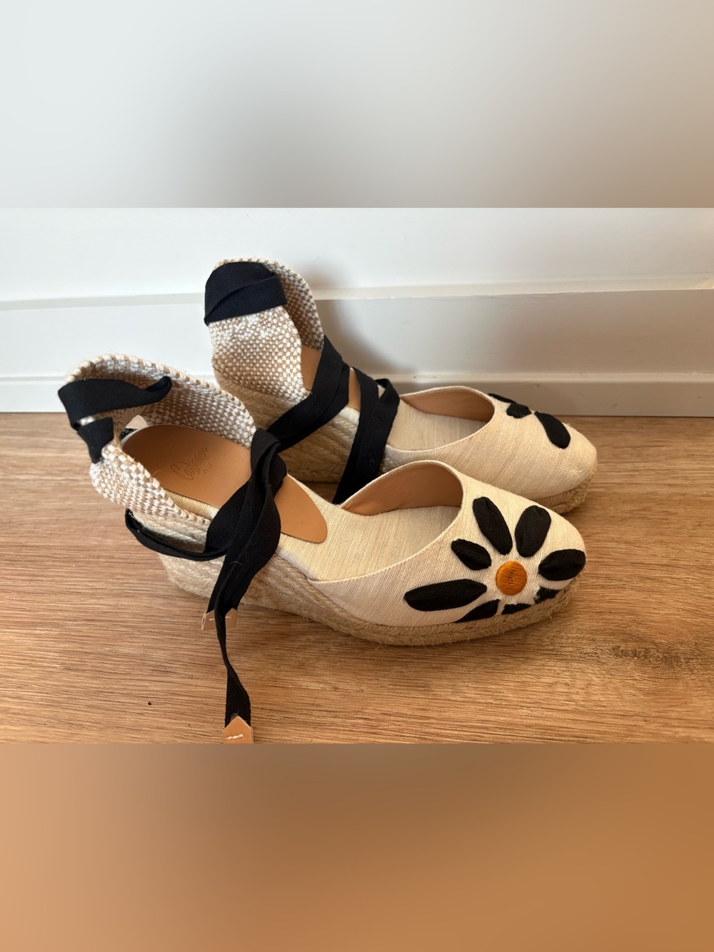 Castaner Candance Blanco Espadrille Wedge Flower Spanish Feminine Black White 38 - Picture 2 of 11